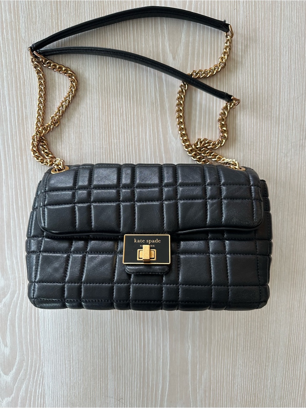 kate spade Quilted Black Leather Chain Shoulder Bag